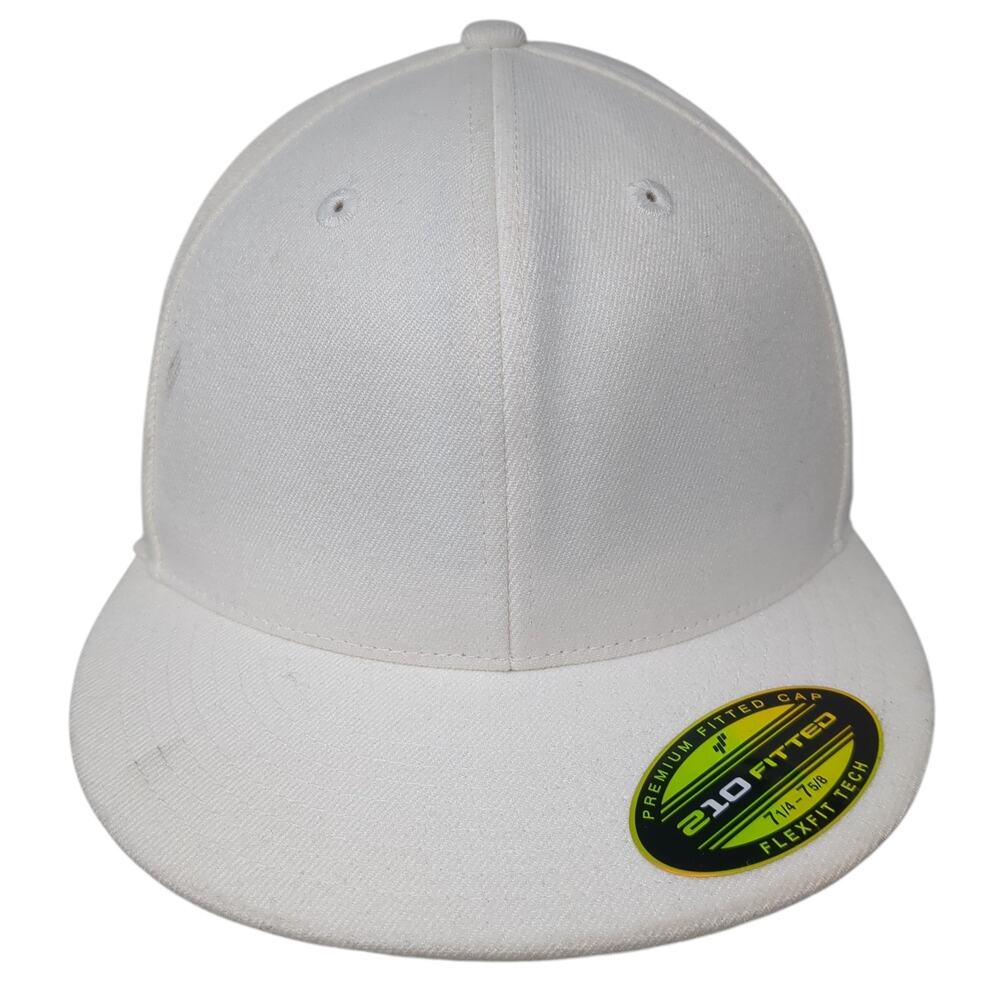 210 Fitted Baseball Cap White Size 7 5/8 Flexfit Tech Blank Vented Holes